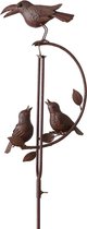 Metalen Tuinsteker bewegend- tuindecoratie - vogels- luxe hoogte 128 cm kleur bruin afgelakt