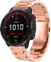 Stalen Smartwatch bandje - Geschikt voor  Garmin Fenix 7x stalen band - rosé goud - Strap-it Horlogeband / Polsband / Armband