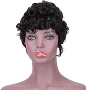 Mandy’s Pruiken Voor Dames - Pixie Cut - Kort Kapsel - Krullend Haar - 100 % Echt Haar - Vol En Dik Haar - Zwart - 15 cm