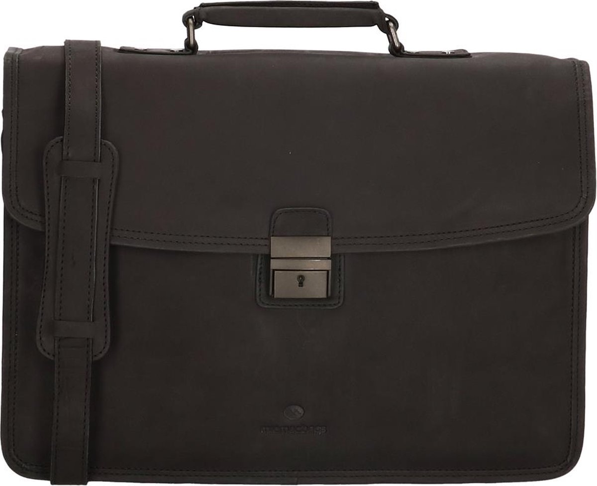Hide & Stitches Oklahoma Laptoptas 13,3 inch (29,4x16,6 cm.) - 100% Leer - Zwart