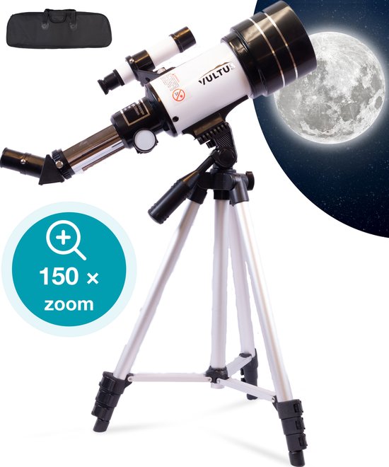 Vultus Telescoop - 150x Vergroting - Sterrenkijker Voor Kinderen/Beginners en Volwassenen - Inclusief Statief en Draagtas - Vultus 30070 - Wit
