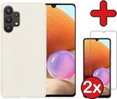Samsung A32 4G Wit Transparant Siliconen Case Met 2x Screenprotector - Samsung Galaxy A32 Hoes Silicone Cover Met 2x Screenprotector - Wit