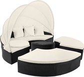 Cas Polyrattan Zonne-eiland Zwart-Crème Ø185cm met Zonneluifel