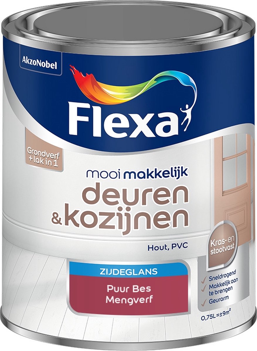 Flexa Mooi Makkelijk Verf - Deuren en Kozijnen - Mengkleur - Puur Bes - 750 ml