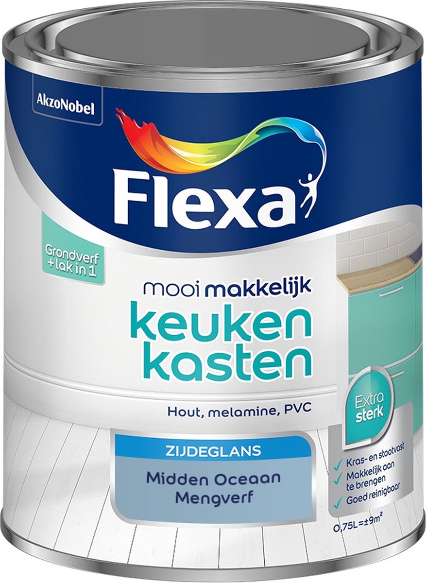 Flexa Mooi Makkelijk Verf - Keukenkasten - Mengkleur - Midden Oceaan - 750 ml