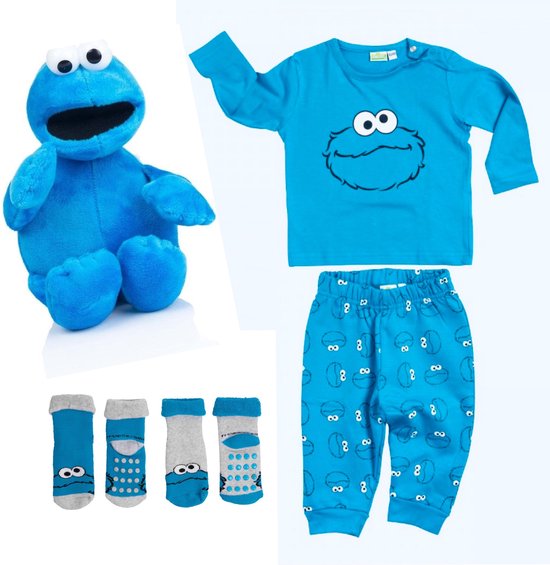 Sesamstraat Cookie Monster - Cookie Monster - Coffret cadeau - Ensemble vêtements + peluche - taille 62/ 68