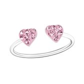 zilveren kinderring hartjes licht roze kristallen | verstelbare ring Meisje Zilver | One-size  | Zilverana | Sterling 925 Silver