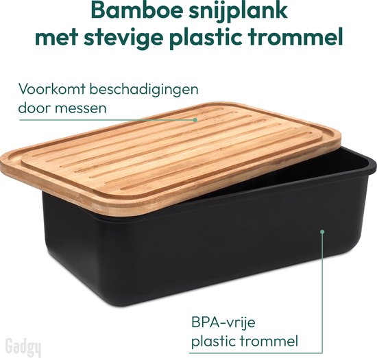 Gadgy avec planche à découper Gadgy - 36 x 19,5 x 11,5 cm - Boîte à pain avec couvercle en Bamboe Massief
