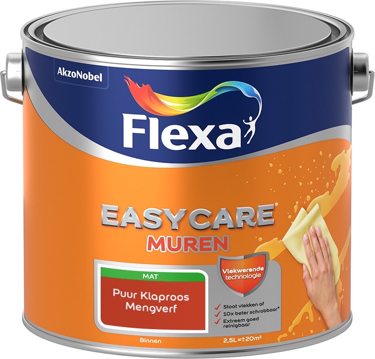Flexa Easycare Muurverf - Mat - Mengkleur - Puur Klaproos - 2,5 liter