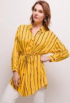 Gestreepte blouse - trekkoord in taille - geel - maat S/M