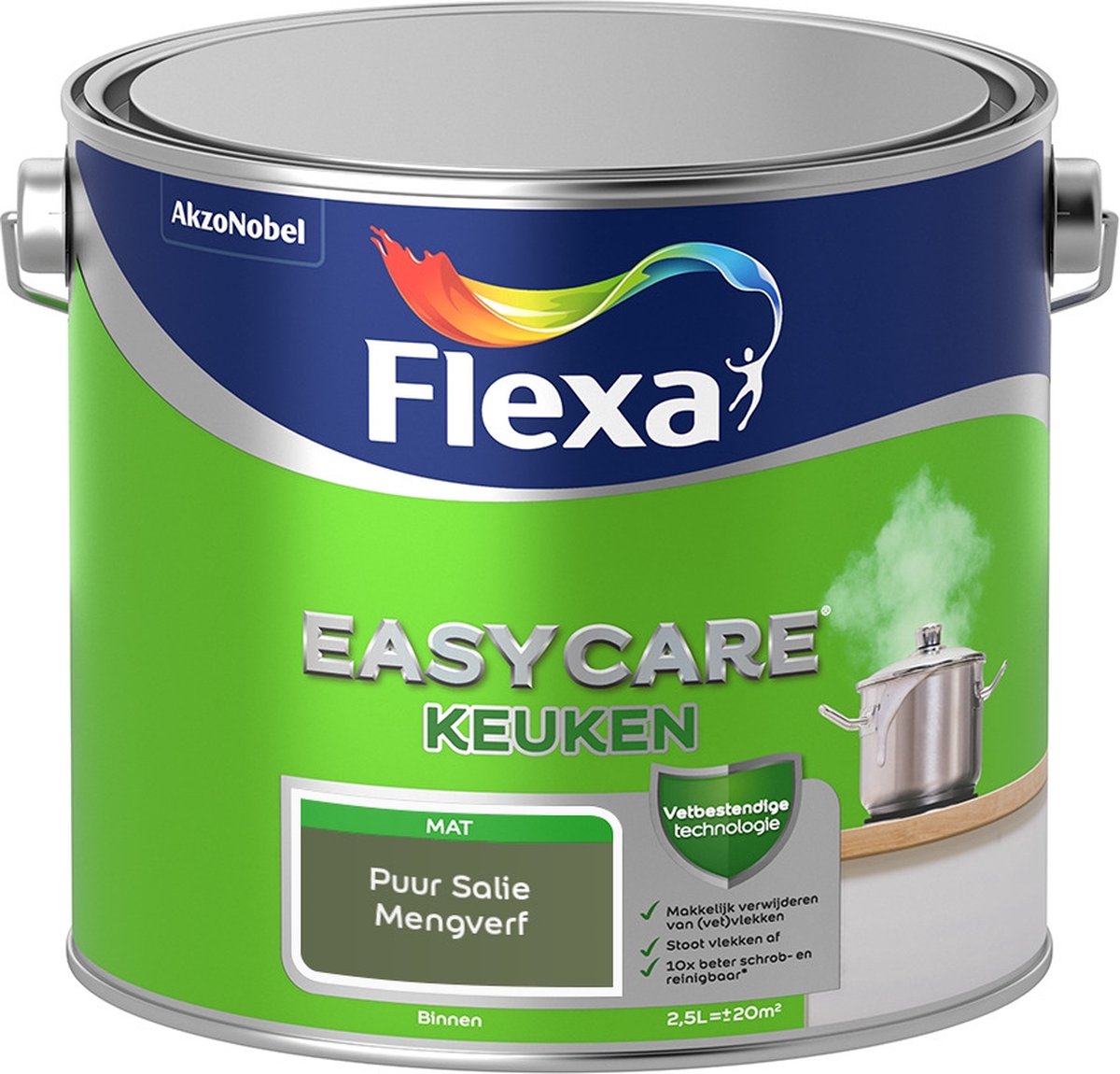 Flexa Easycare Muurverf - Keuken - Mat - Mengkleur - Puur Salie - 2,5 liter