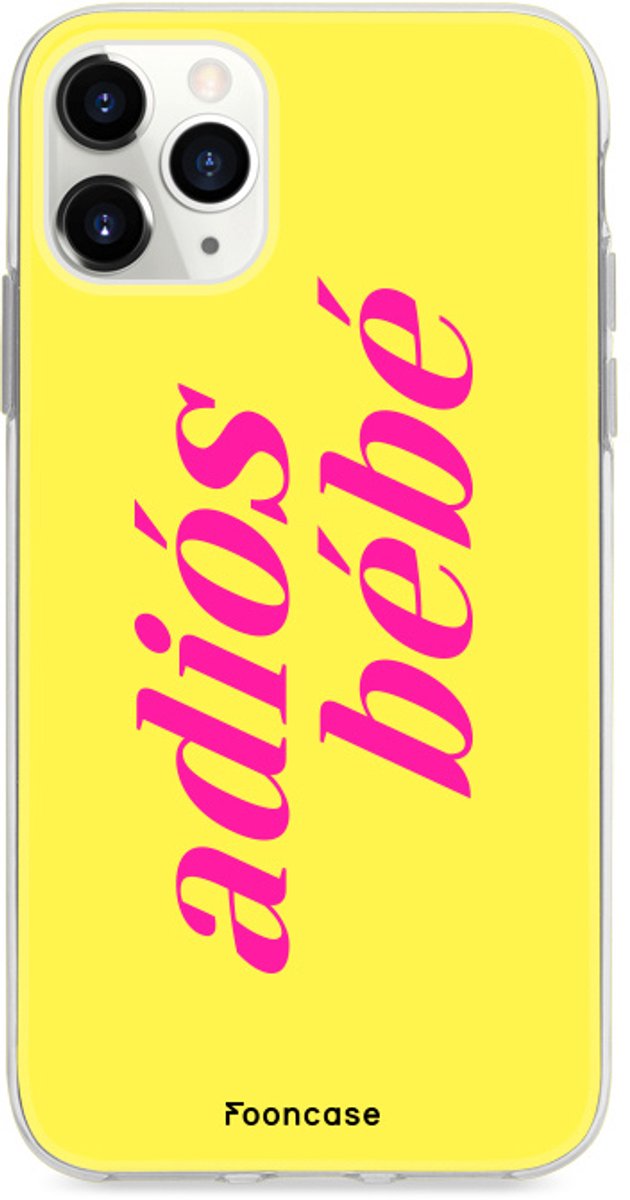 Fooncase Hoesje Geschikt voor iPhone 12 Pro Max - Shockproof Case - Back Cover / Soft Case - Adios Bebe / Geel & Roze