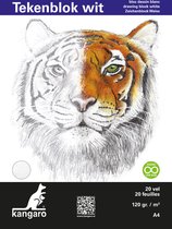 Kangaro K-5340 Tekenblok A4 120 Gr 20 Vel Wit Fijne Korrel Kopgelijmd