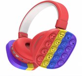 Koptelefoon Pop it fidget met smiley's gezichten voor kinderen - Bluetooth Koptelefoon voor kinderen - Regenboog Hoofdtelefoon - Headset - Rood
