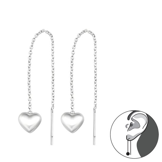 Zilveren hartjes oorhanger | Thread Through heart Earrings | doortrekoorbellen | pull through oorbellen | oorketting | Zilverana | Sterling 925 Silver (Echt zilver)