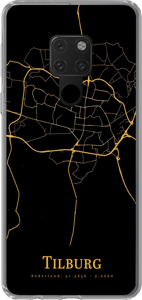 Telefoonhoesje Geschikt voor Huawei P40 Lite hoesje - Tilburg - Kaart - Goud - Siliconen Telefoonhoesje Telefoonhoesje