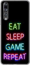 Geschikt voor Huawei P20 Pro hoesje - Gaming - Led - Quote - Eat sleep game repeat - Gamen - Siliconen Telefoonhoesje
