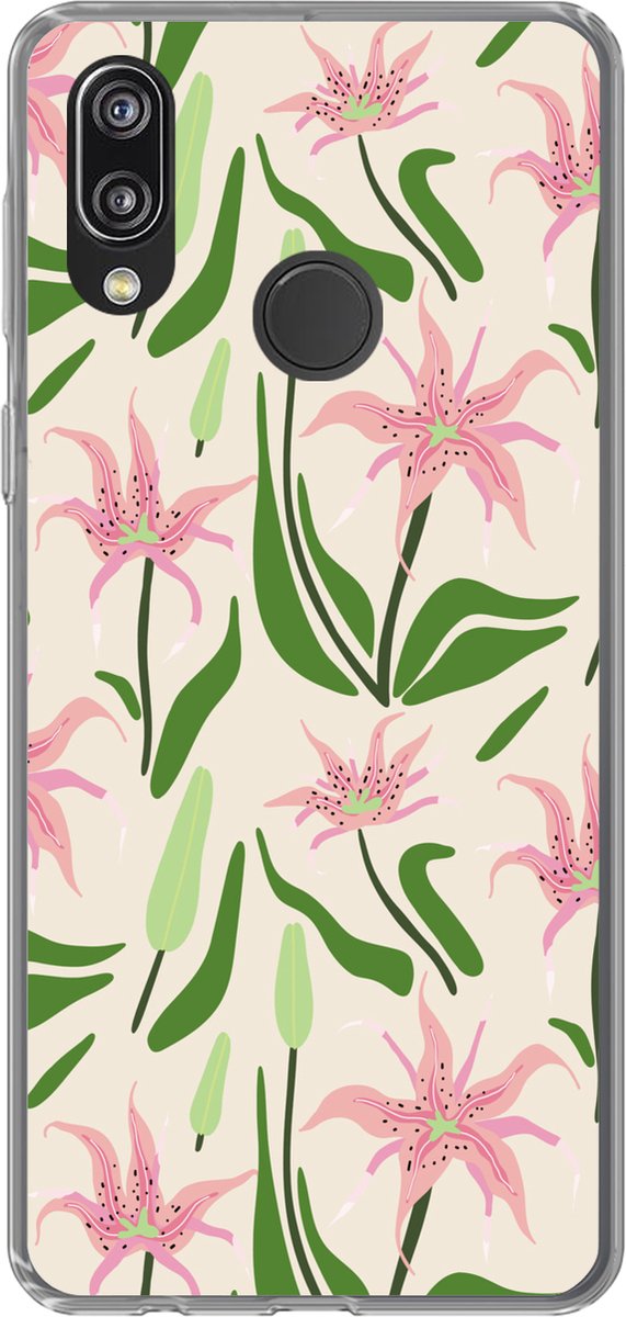 Telefoonhoesje Geschikt voor Huawei P20 Lite (2020) hoesje - Bloem - Roze - Blad - Siliconen Telefoonhoesje Telefoonhoesje