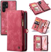 Caseme - Samsung Galaxy S22 Ultra - Vintage Portemonnee Hoesje - Rood