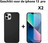 Apple Iphone 13 pro hoesje siliconen zwart achter kant + 2x screen protector/ iphone 13 pro hoesje siliconen back cover black + 2x tempert glass