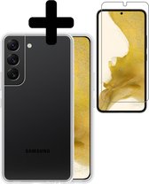 Hoesje Geschikt voor Samsung S22 Plus Hoesje Siliconen Case Met Screenprotector - Hoes Geschikt voor Samsung Galaxy S22 Plus Hoes Siliconen - Transparant