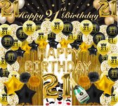 21 jaar verjaardag versiering - 21 Jaar Feest Verjaardag Versiering Set 87-delig  - Happy Birthday Slinger & Ballonnen - Decoratie Man Vrouw - Zwart en Goud