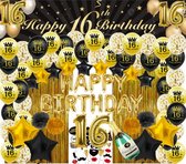 16 jaar verjaardag versiering goud/zwart XXL - Feestartikelen 16 jaar - Verjaardag set 16 jaar - Sweet sixteen feestartikelen - Sweet 16 versiering - verjaardagscadeau 16 jaar - 16