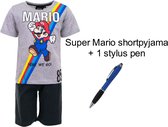 Super Mario Bross Short Pyjama - Melegrijs/zwart - 100% Katoen. Maat 122 cm / 7 jaar + EXTRA 1 Stylus Pen.