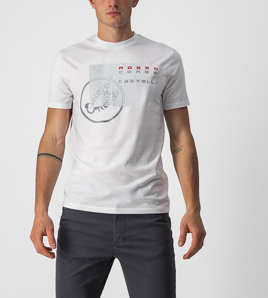 Castelli Casual T-Shirt Heren Wit Zilver - MAURIZIO TEE WHITE SILVER GRAY RED-2XL