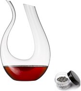 Minismus Decanteerkaraf met Schoonmaakparels- Luxe Karaf 1,5 L - Wijn Karaf - Wijn Accessoires - U-Vorm - Kristal glas