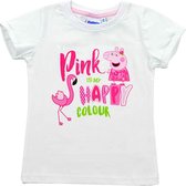 Peppa Pig Shirt - Korte mouw - Wit - Pink is my happy colour - Maat 122/128