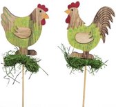 STUCK Oneiro’s Luxe cb. 10 wooden chickens/stick 2 ass green 8x8 cm – decoratie – pasen – paasdecoratie – paashaas – eieren – has – kip – gekleurde eieren – paastak – lente – feest