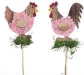 STUCK Oneiro’s Luxe cb. 10 wooden chickens/stick 2 ass pink 8x8 cm – decoratie – pasen – paasdecoratie – paashaas – eieren – has – kip – gekleurde eieren – paastak – lente – feestd