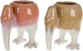 Oneiro’s Luxe Plantpot Vogel Keramiek Bruin/Oranje Assorti 13x10x13 cm – decoratie – pasen – paasdecoratie – paashaas – eieren – has – kip – gekleurde eieren – paastak – lente – fe