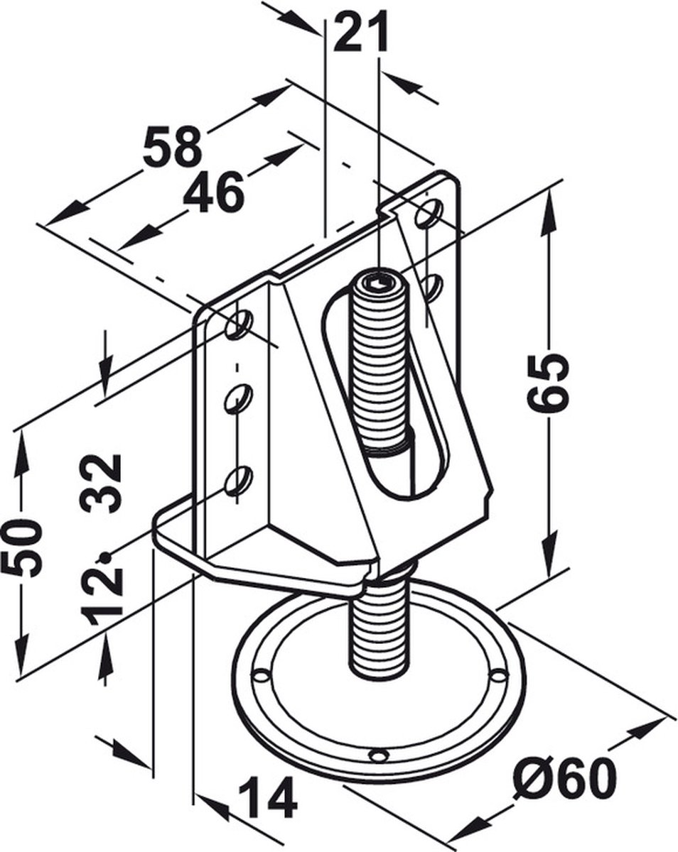 Verstelbare voet in polyamide - 123 mm - 4500 kg - Verzinkt staal