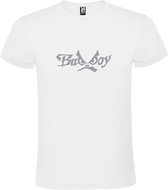 Wit  T shirt met  "Bad Boys" print Zilver size S