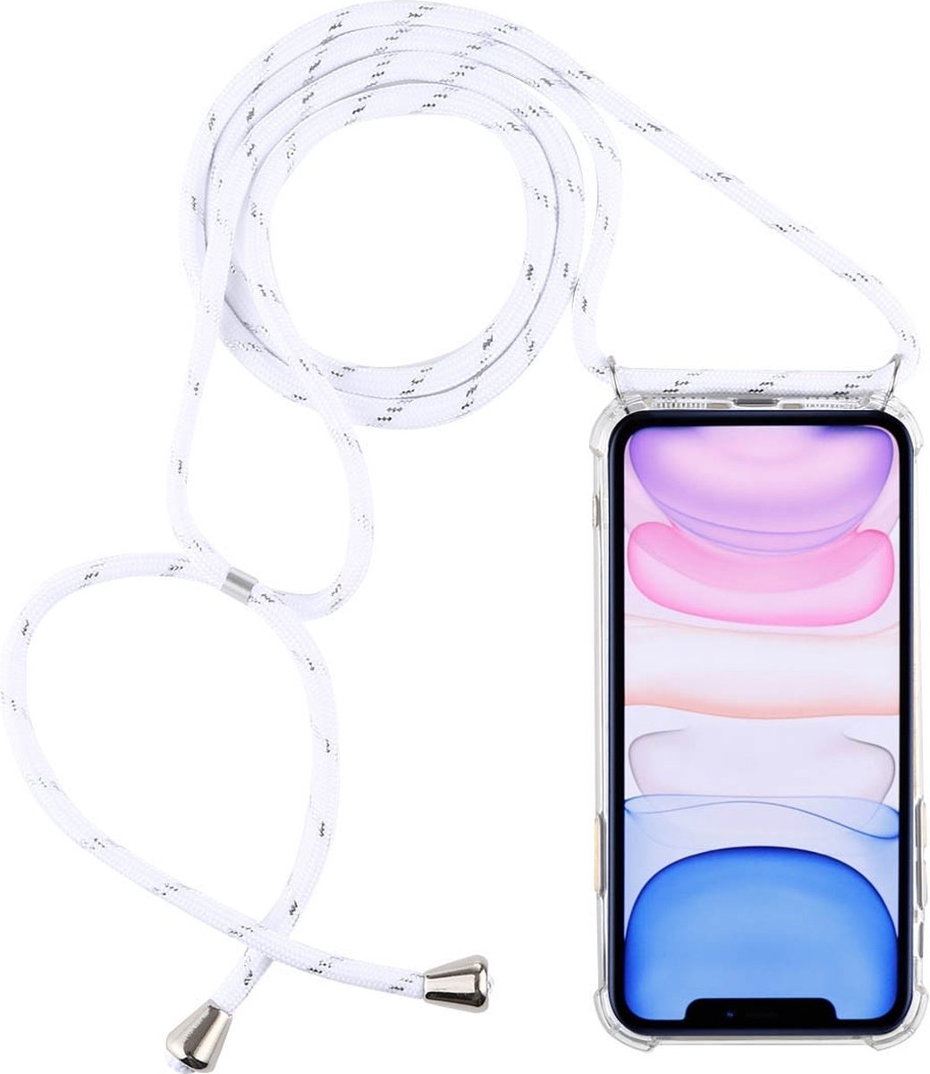 Mobigear Telefoonhoesje geschikt voor Apple iPhone 11 Flexibel TPU | Mobigear Lanyard Hoesje met koord - Transparant / Wit