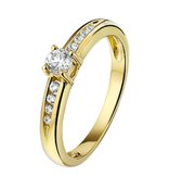 Schitterende 14 Karaat Geel Gouden Ring met Zirkonia's 16.50 mm. (maat 52)| Solitair | Aanzoeksring