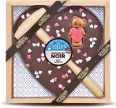Le Comptoir de Mathilde Pure Chocoladehart in houten kistje met houten hamer - leuk voor de liefde in je leven!
