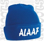ALAAF uniseks muts - Blauw met witte tekst - Beanie - One Size - Grappige teksten | designs - Original Kwoots - Wintersport - Aprés ski muts - Carnaval - Begroeting