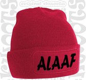 ALAAF uniseks muts - Rood met zwarte tekst - Beanie - One Size - Grappige teksten | designs - Original Kwoots - Wintersport - Aprés ski muts - Carnaval - Begroeting