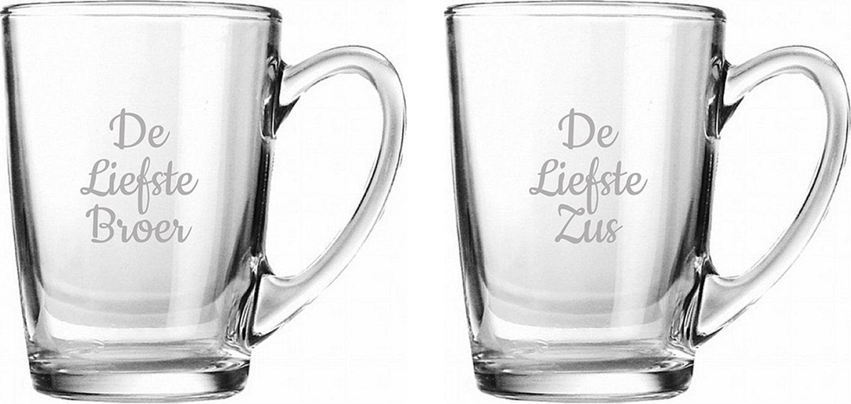 Gegraveerde Theeglas 32cl De Liefste Broer-De Liefste Zus