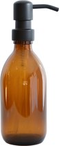 Groeikruid® Zeeppompje | Zeepdispenser | Vrijstaand en Hervulbaar | 300 ml Amber glas | RVS pompkop | Mat Zwart