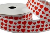 Valentijn Love Lint 22mm (2,2cm) | Luxe Valentijnslint | Lint Mini Hartjes Rood | Grosgrain Ripsband | Wit Rood | Bruiloft Lint | Cadeau Lint | Rol: 10 Meter