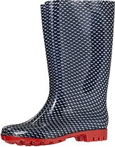 XQ Footwear - Regenlaarzen - Dames - Festival - Polka dot - Hartjes - PVC - Hoog - donkerblauw - wit - maat 38