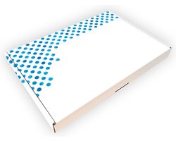 Brievenbusdoos Bedrukt Blauwe stippen A4, Cadeau verpakking, bedrukte doos, Feest verpakking, Brievenbusdoosje.nl, Feest doos, Brievenbus cadeau, 290x213x28mm, Feestartikelen,