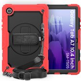 Kidscase Geschikt voor: Samsung Galaxy Tab A7 10.4 (2020) T500 Tablet - Armor Case - Schermbeschermer - ShockProof - Handstrap - met Schouderband - Zwart / Rood - ZT Accessoires