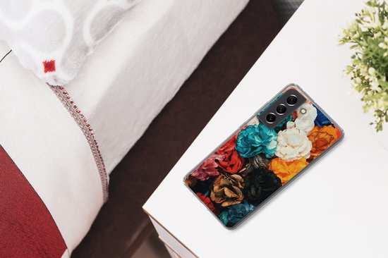 Convient pour la coque Samsung Galaxy S21 FE - Mur - Roses - Abstrait - Étui de téléphone en Siliconen