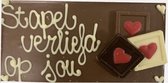 reep met tekst - reep stapel verliefd - chocolade te koop - in verpakking