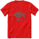 I Love Fishing - Vissen T-Shirt | Aqua | Grappig Verjaardag Vis Hobby Cadeau Shirt | Dames - Heren - Unisex | Tshirt Hengelsport Kleding Kado - Rood - XL